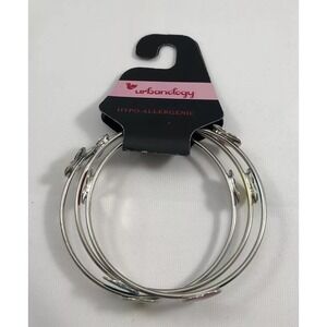 Urbanology Silver Bangles W/Pink,Yellow & Blue Hearts, NWT Hypo-Allergenic